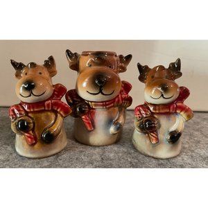 Moose Salt and Pepper Shakers and Toothpick Holder  3 to 3.5 inches  #1030